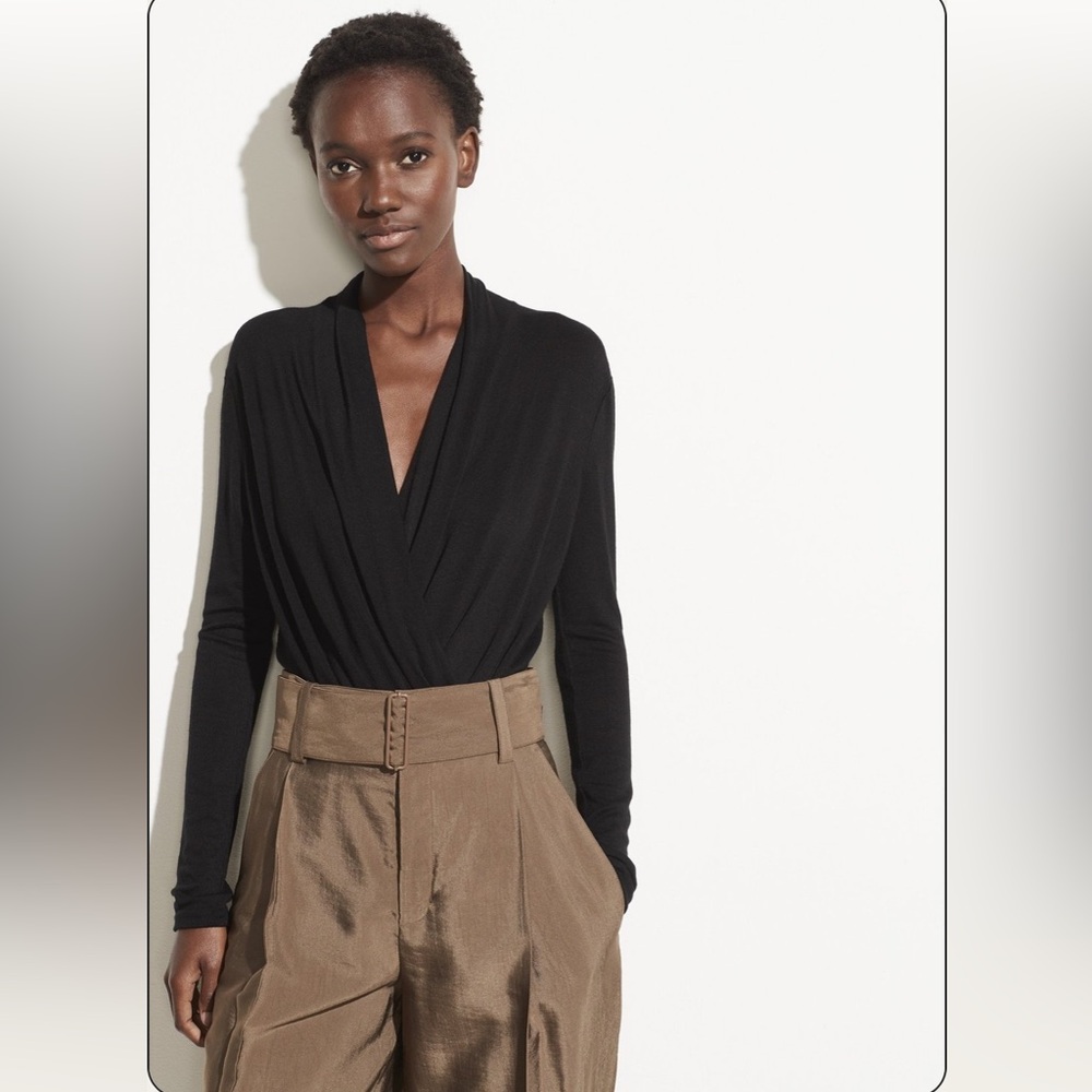 Vince Long Sleeve Crossover Bodysuit in Black - Picture 4 of 12